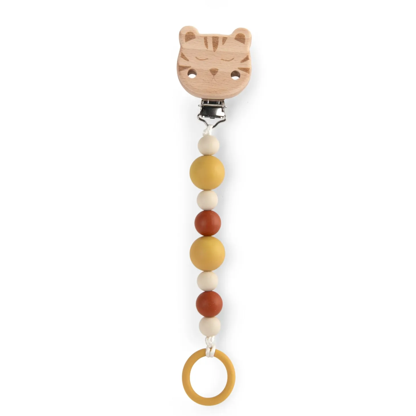 Moulin Roty Attache-tétine bois silicone La forêt Mawa Blanc/ marron/ ocre