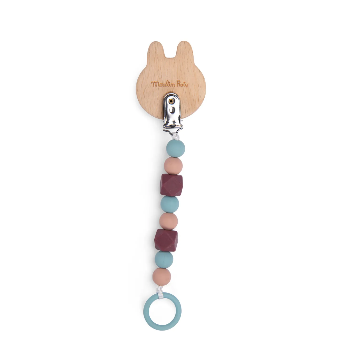 Moulin Roty Attache-tétine bois et silicone lapin Multicolore