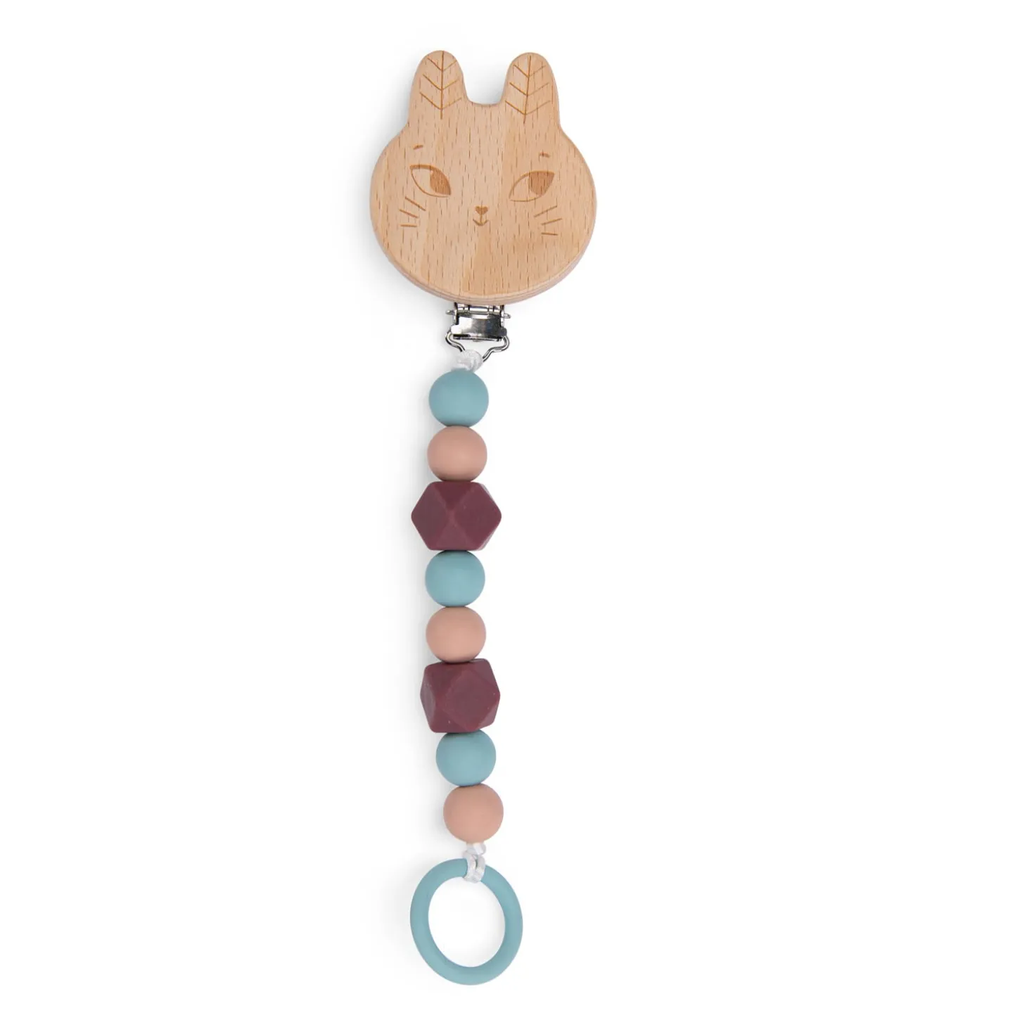 Moulin Roty Attache-tétine bois et silicone lapin Multicolore