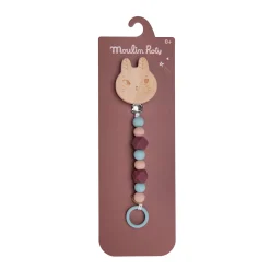 Moulin Roty Attache-tétine bois et silicone lapin Multicolore