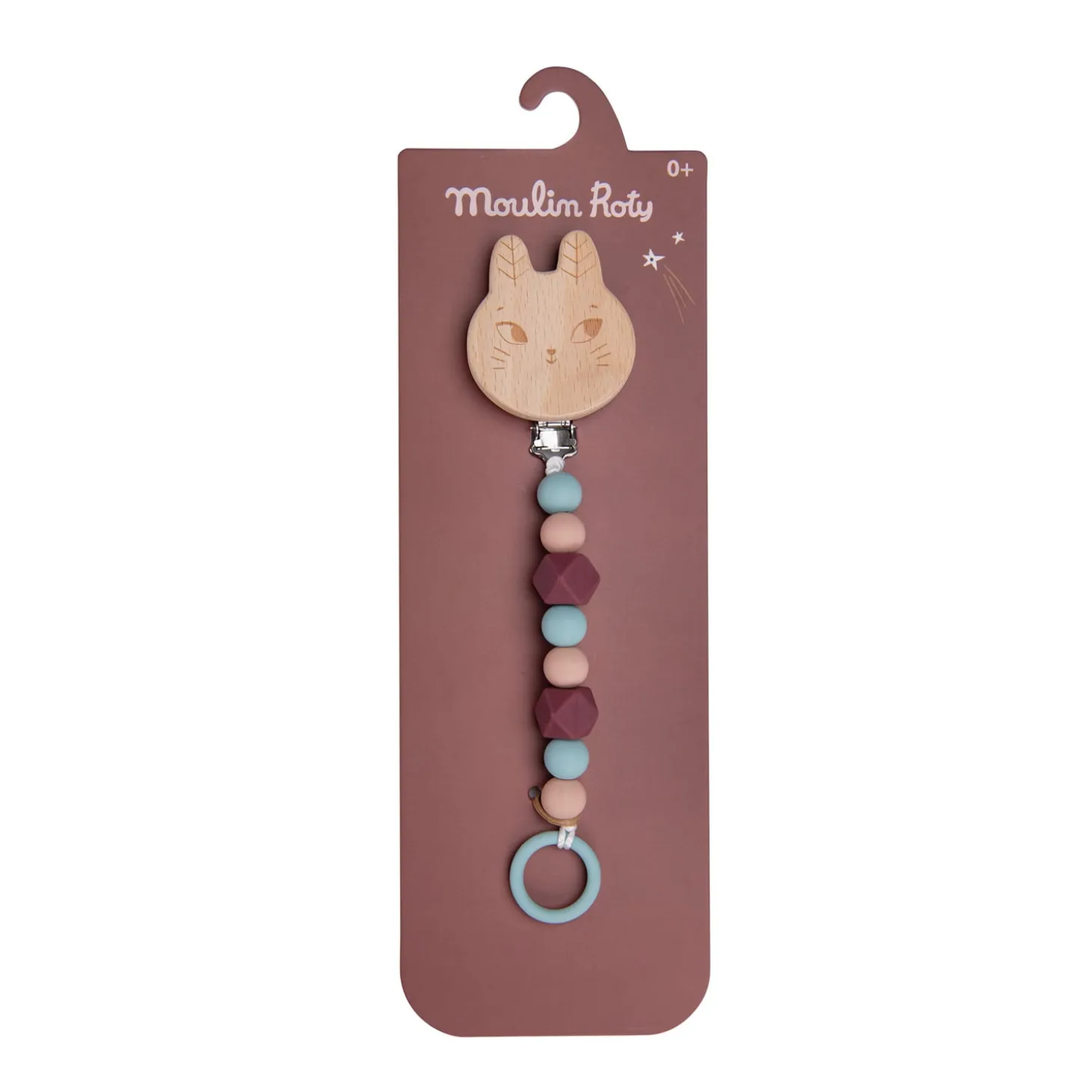 Moulin Roty Attache-tétine bois et silicone lapin Multicolore
