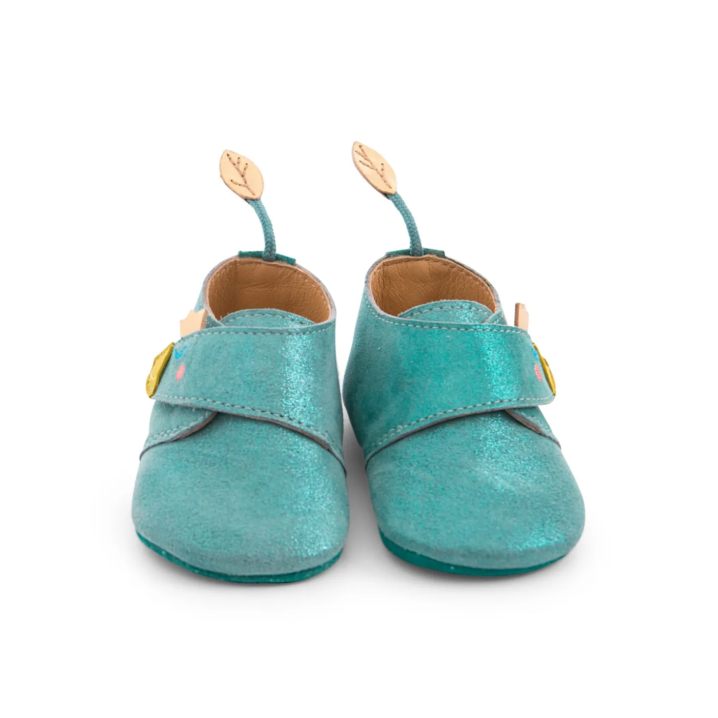 Moulin Roty Chaussons cuir oie Le voyage d'Olga Bleu