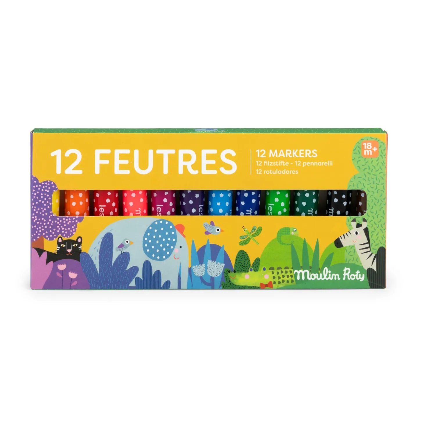 Moulin Roty 12 gros feutres pointes coniques Les Toupitis Multicolore