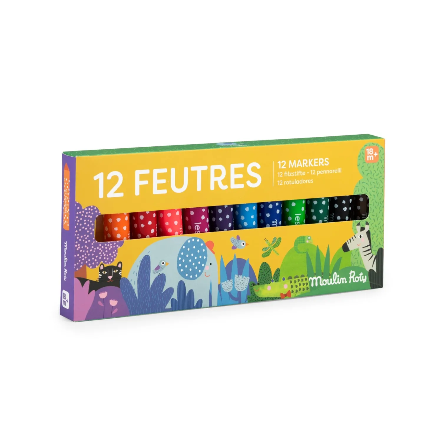 Moulin Roty 12 gros feutres pointes coniques Les Toupitis Multicolore