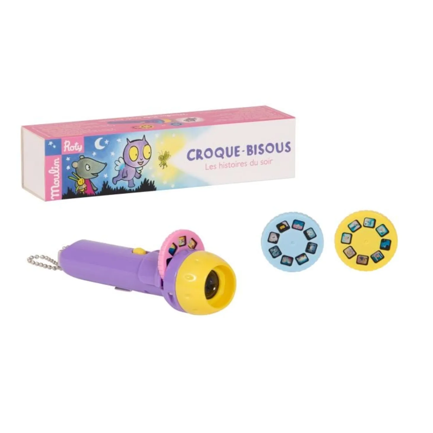 Moulin Roty Lampe à histoires Croque-Bisous Ecole des loisirs Mauve