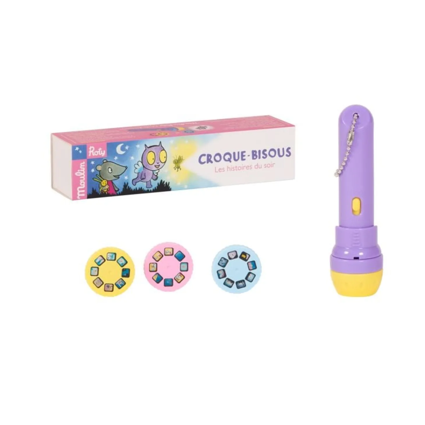 Moulin Roty Lampe à histoires Croque-Bisous Ecole des loisirs Mauve