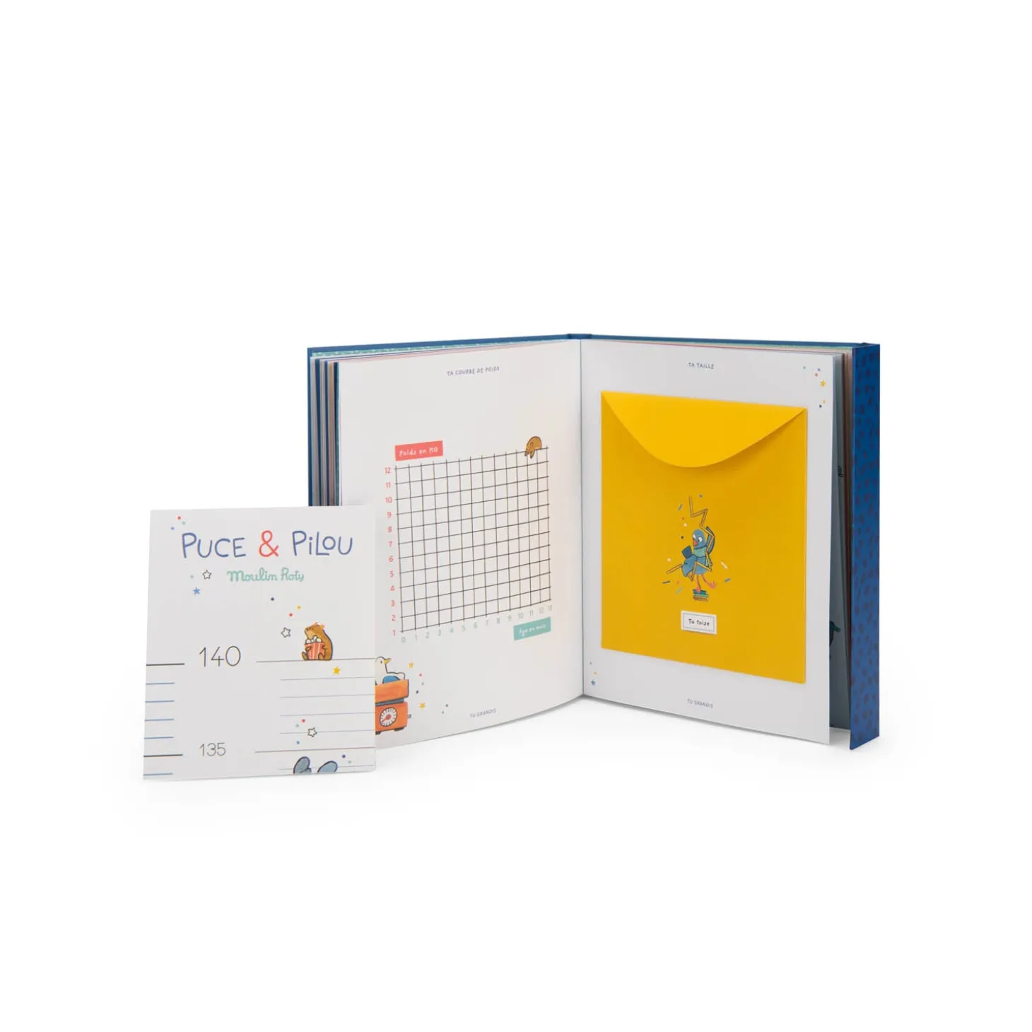 Moulin Roty Livre de naissance Puce & Pilou (80 pages) Bleu