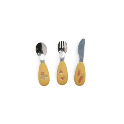 Moulin Roty Set couverts silicone Trois petits lapins Ocre