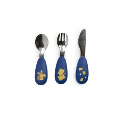 Moulin Roty                    Set couverts silicone Puce & Pilou    Bleu/Jaune