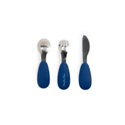 Moulin Roty                    Set couverts silicone Puce & Pilou    Bleu/Jaune