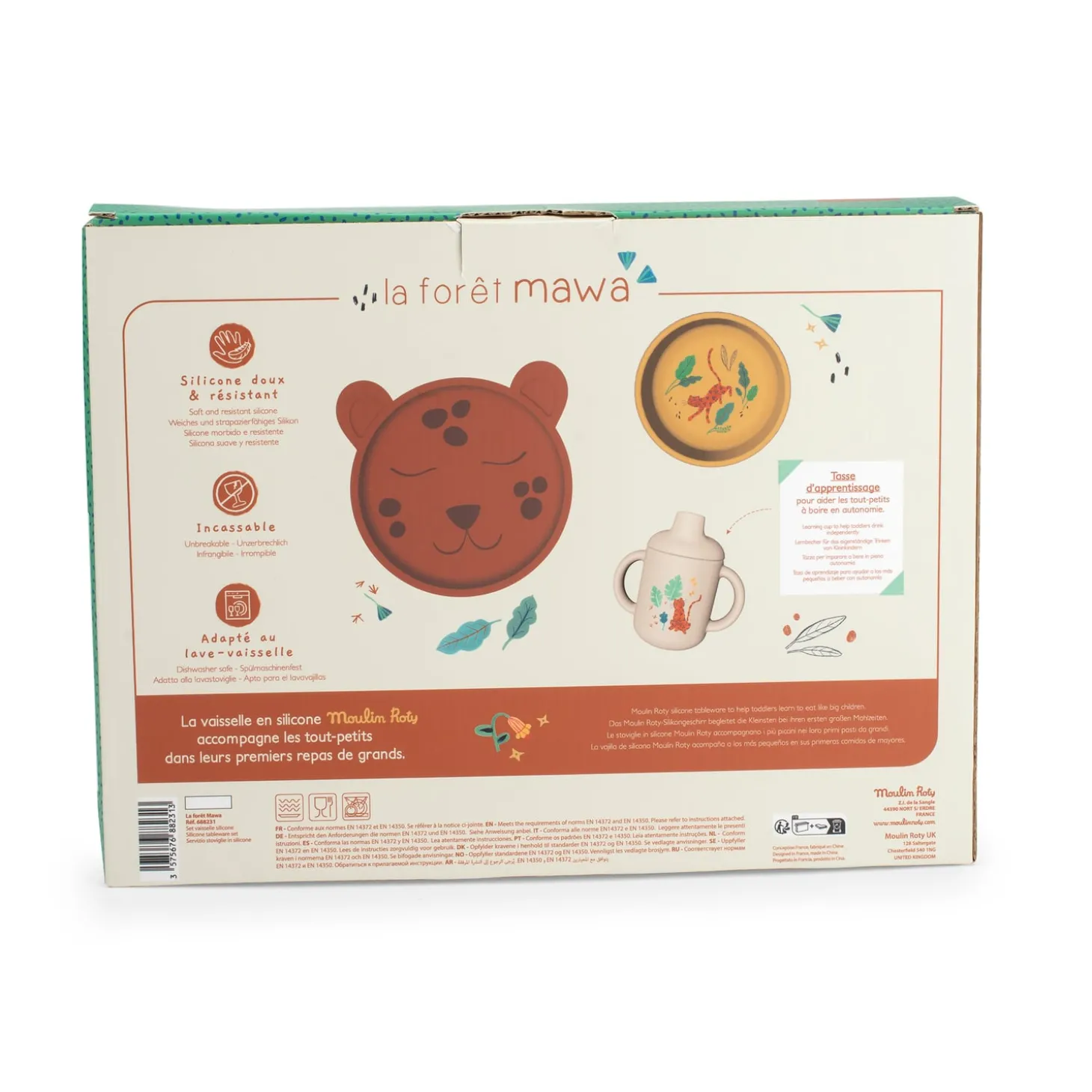Moulin Roty Set vaisselle silicone La forêt Mawa Marron/ ocre/ beige