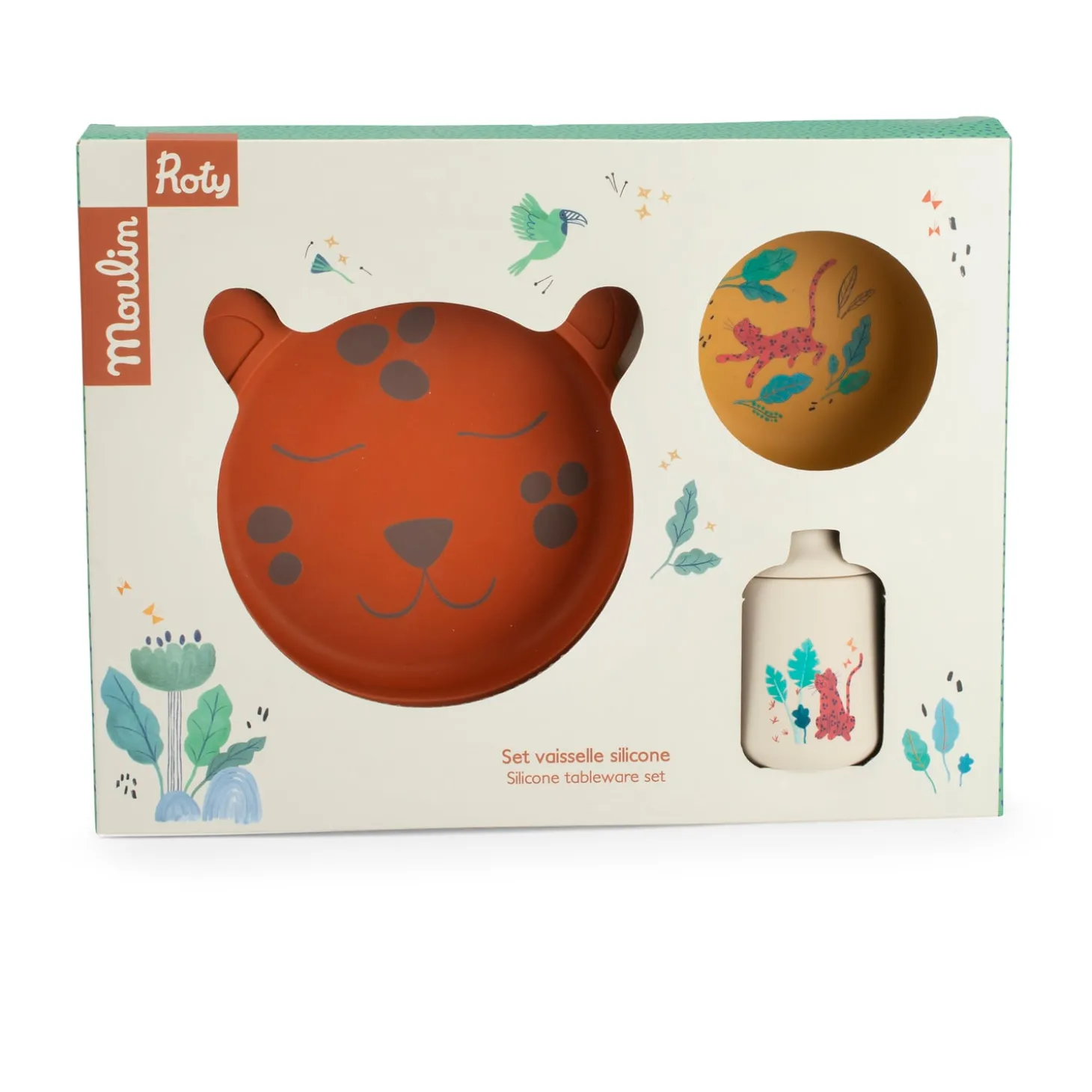 Moulin Roty Set vaisselle silicone La forêt Mawa Marron/ ocre/ beige