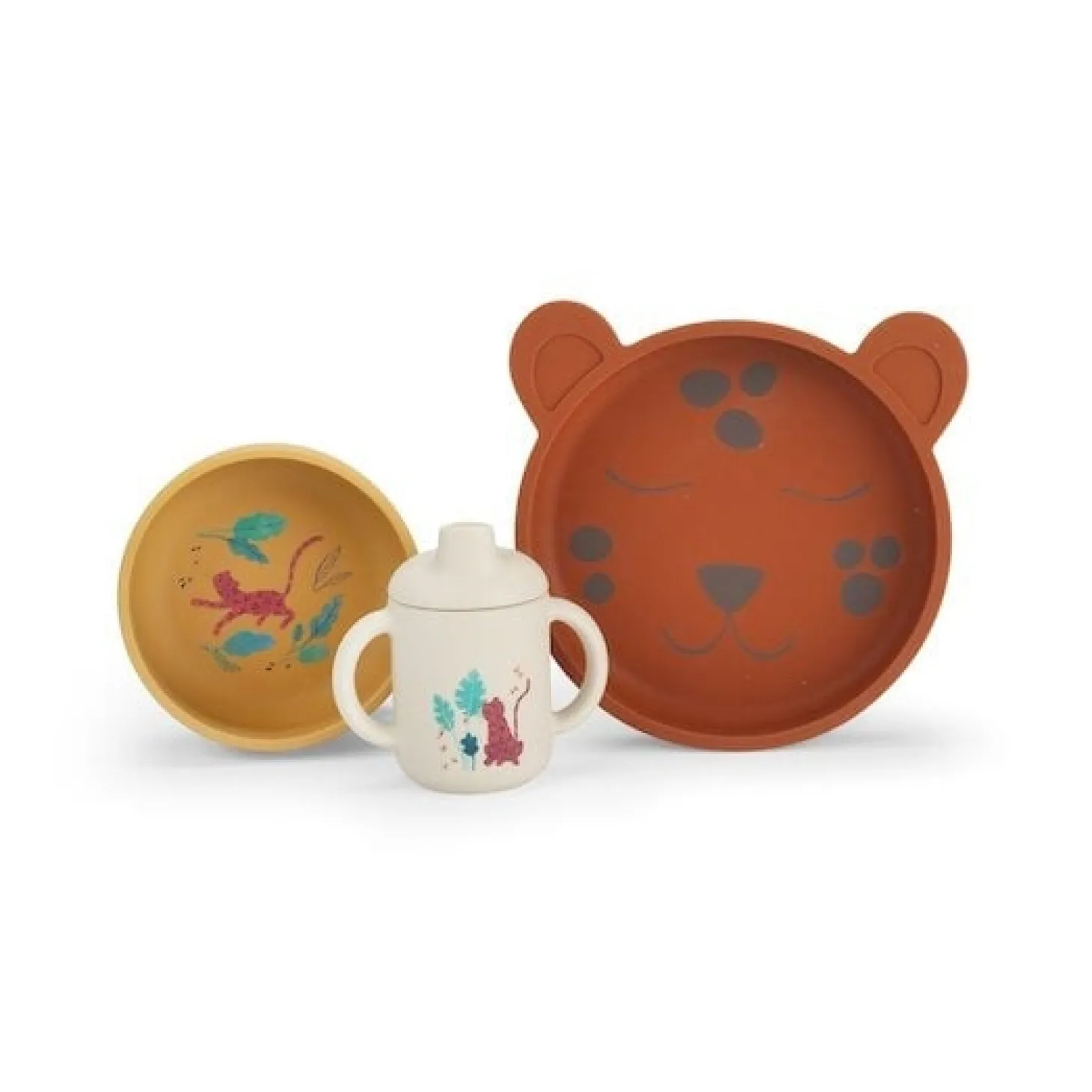 Moulin Roty Set vaisselle silicone La forêt Mawa Marron/ ocre/ beige