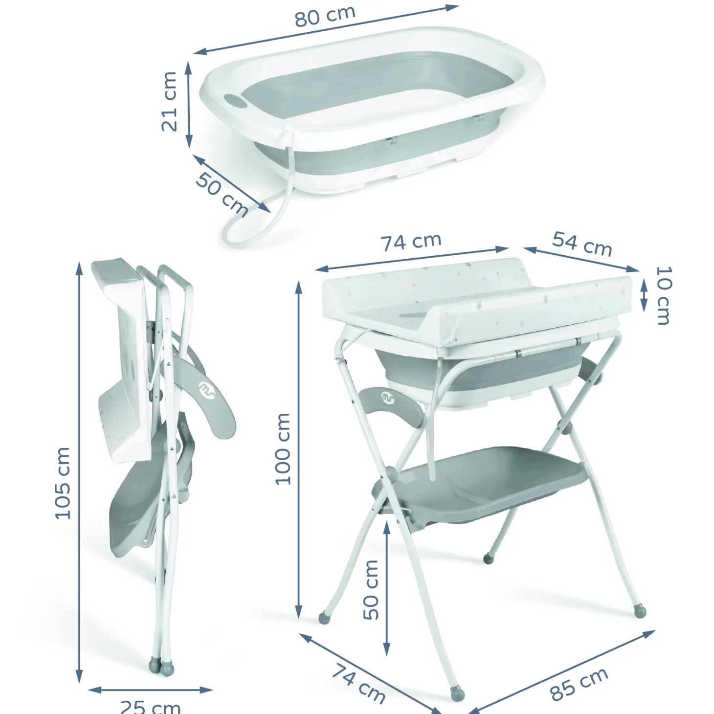 MS Innovaciones Baignoire pliant avec des jambes Zoe + coussin Gris