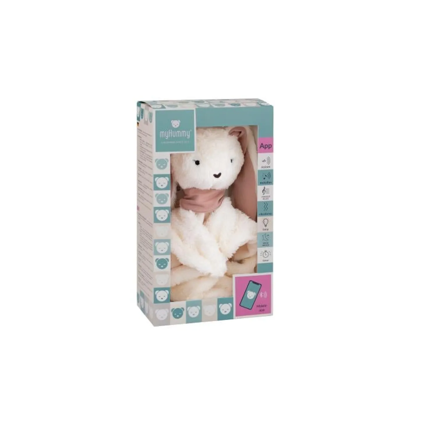 MY HUMMY Doudou Lapin 5en1 mechanisme + Appli bluethoot Ecru-Rose