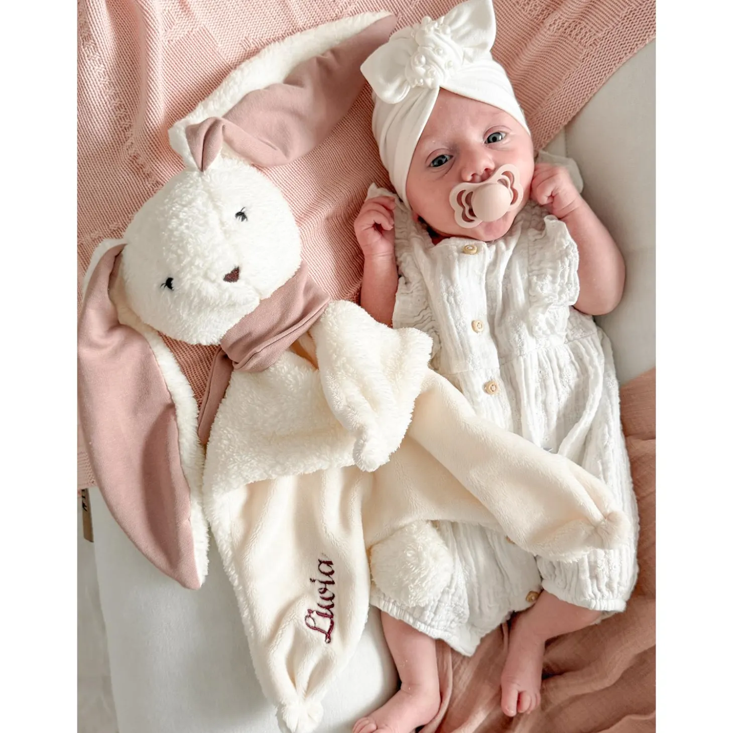 MY HUMMY Doudou Lapin 5en1 mechanisme + Appli bluethoot Ecru-Rose