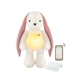 MY HUMMY Peluche Lapin Mecanisme + Bouillote + Appli Bluethoot Ecru-Rose