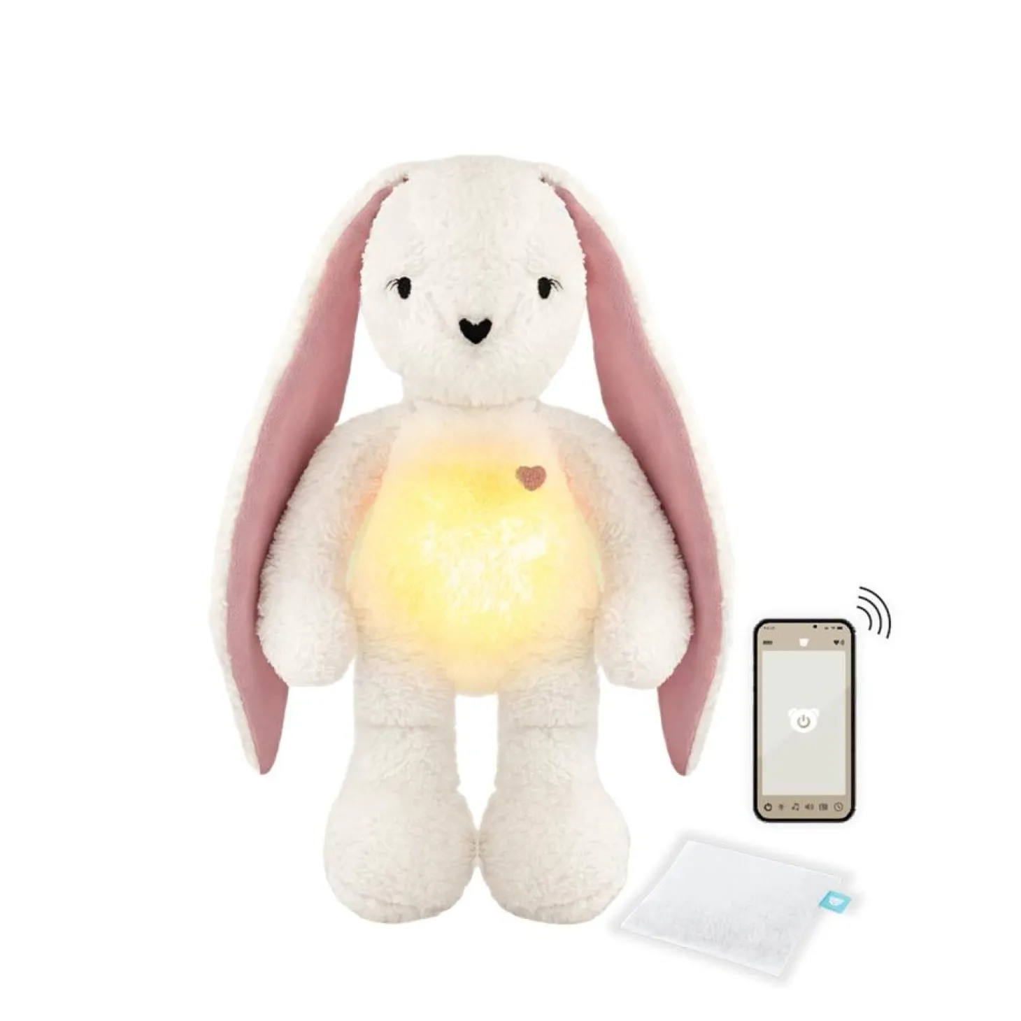 MY HUMMY Peluche Lapin Mecanisme + Bouillote + Appli Bluethoot Ecru-Rose