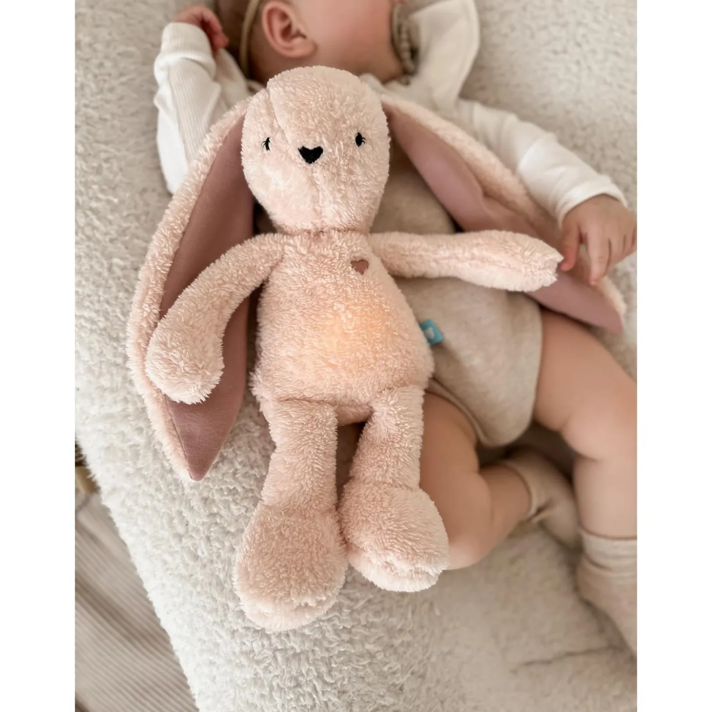 MY HUMMY Peluche Lapin mechanisme + bouillote + appli Bluethoot Rose