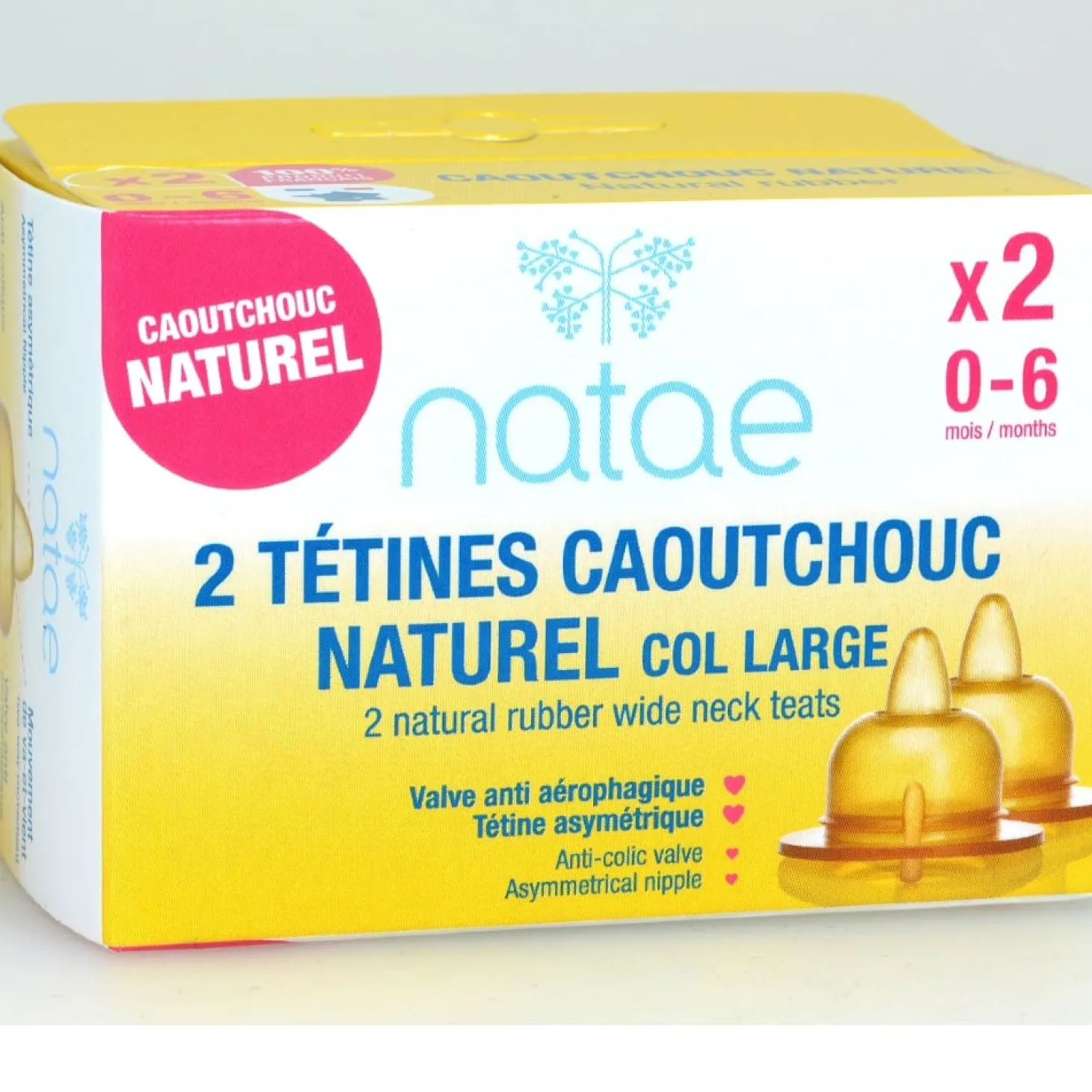 Natae Tétines caoutchouc Natae débit 1 0-6 mois