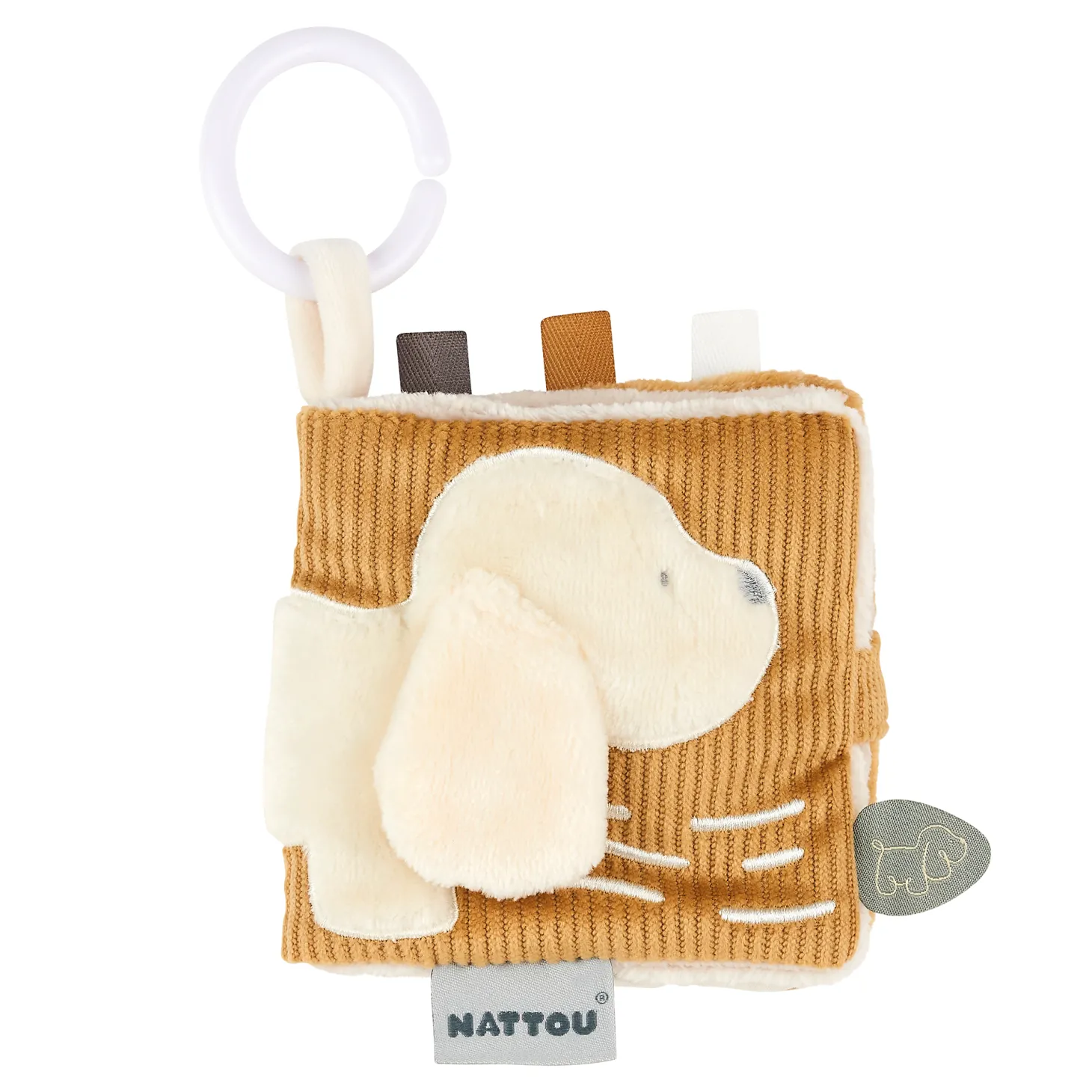 Nattou Charlie livre d'éveil en velours Caramel