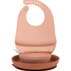 Nattou Coffret de repas silicone 4pc avec bavoir Rose