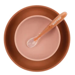 Nattou                    Coffret de repas silicone 4pc avec bavoir    Rose