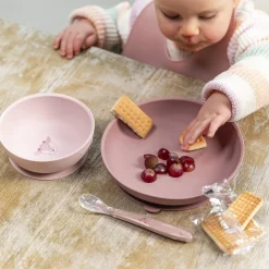 Nattou                    Coffret repas avec bavoir/biche Silicone    Rose