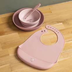 Nattou                    Coffret repas avec bavoir/biche Silicone    Rose