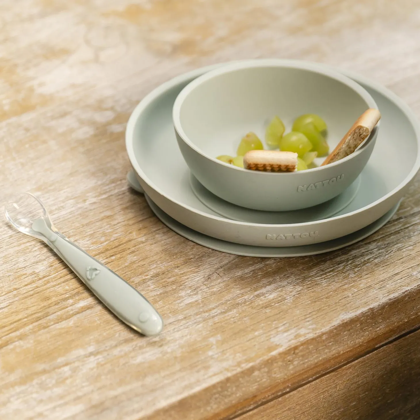 Nattou Coffret repas 3 pcs lapin Silicone Vert