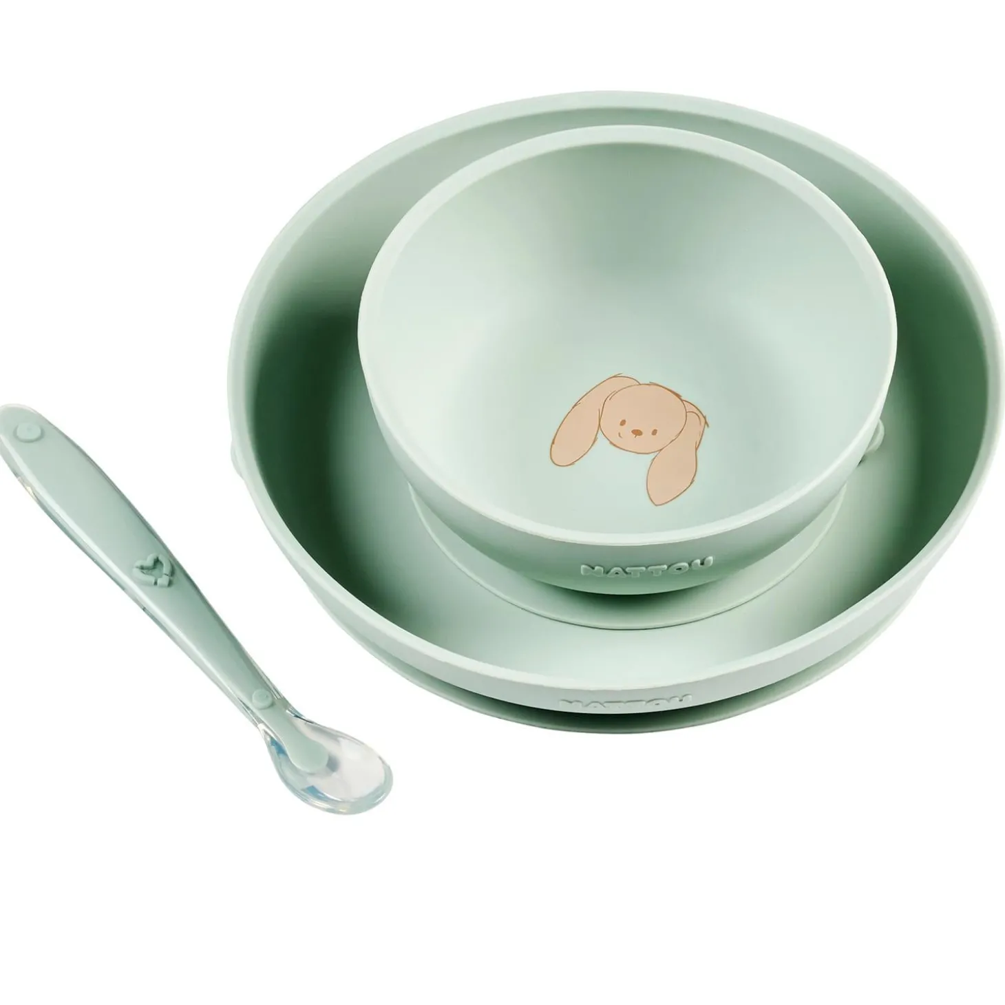 Nattou Coffret repas 3 pcs lapin Silicone Vert
