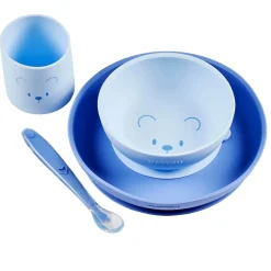 Nattou                    Coffret repas 4 pcs ourson Silicone    Bleu