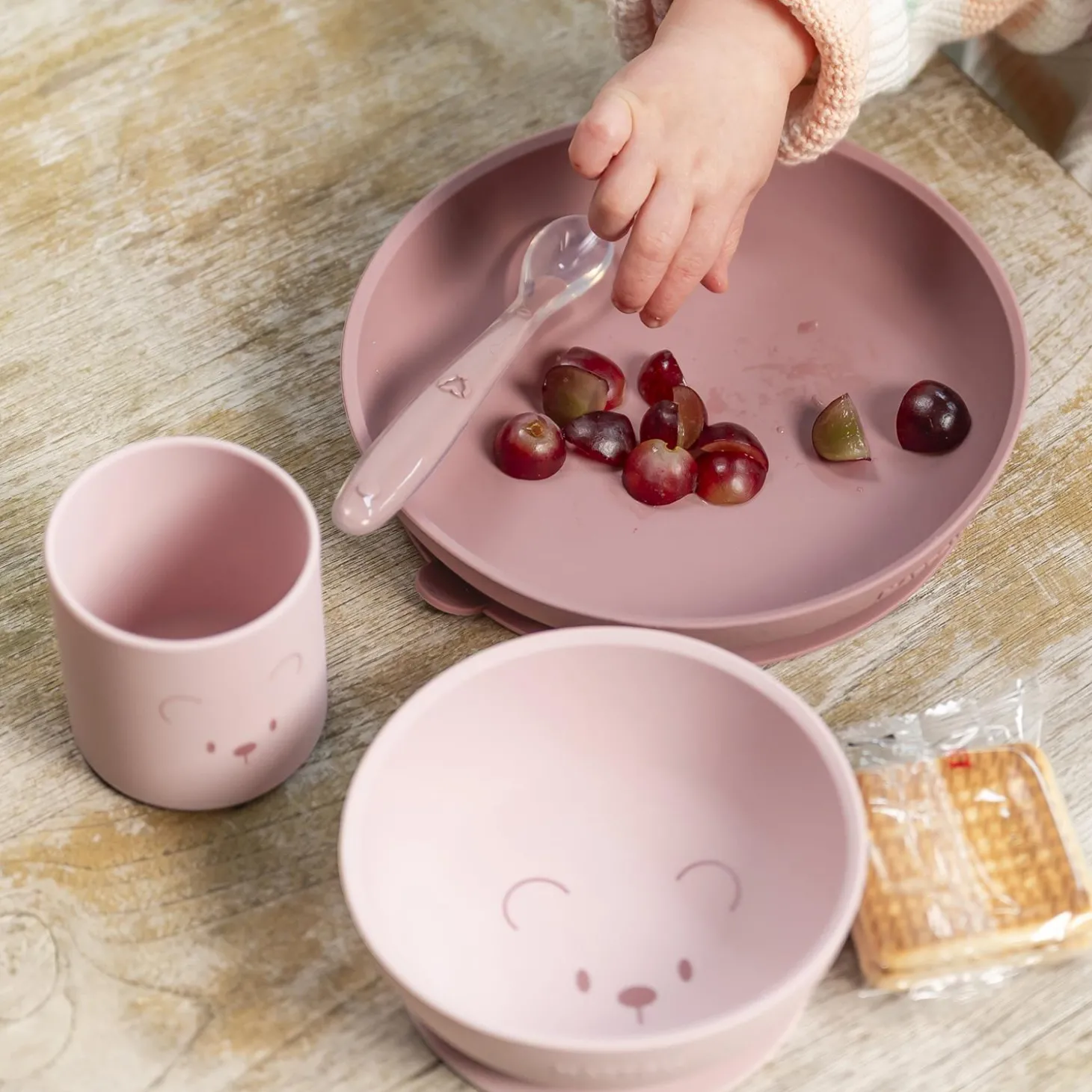 Nattou Coffret repas 4 pcs ourson Silicone Rose