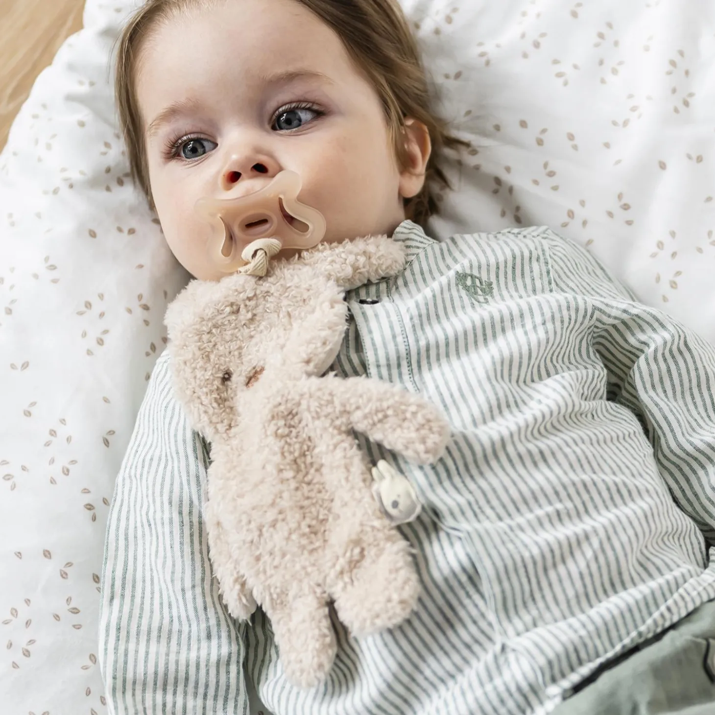 Nattou Doudou Attache Tétine Lapin Bouclette Teddy Beige