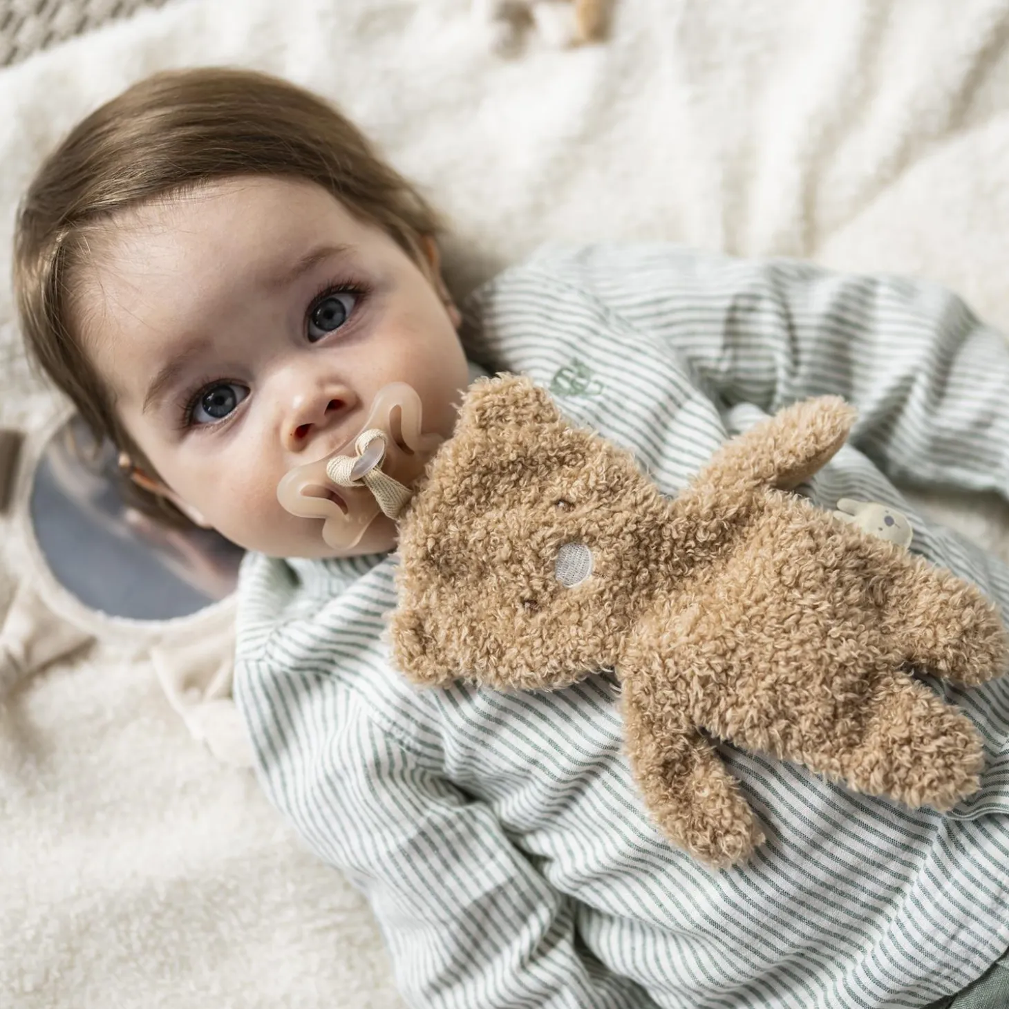 Nattou Doudou Attache Tétine Ours Bouclette Teddy Caramel
