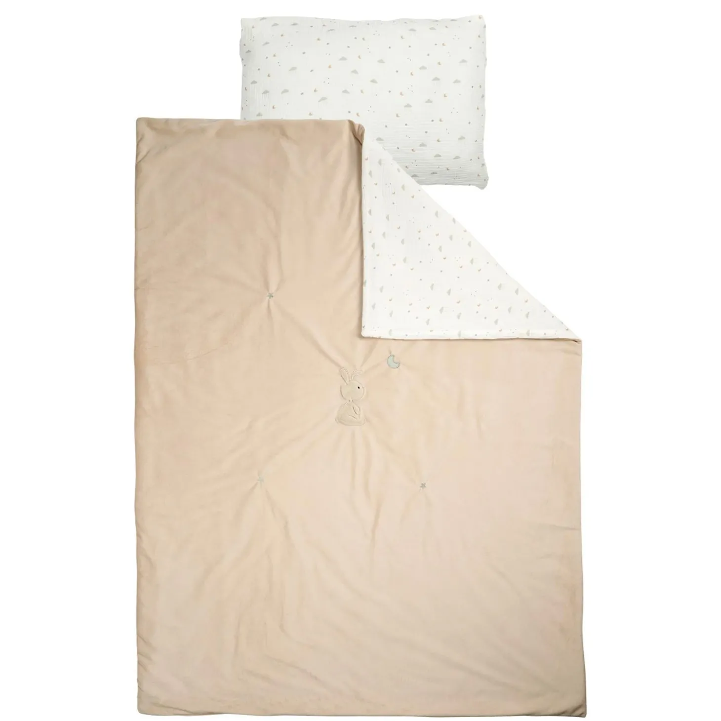 Nattou Housse de Couette avec Taie Velours/Gaze Coton Loulou Sable/ Blanc