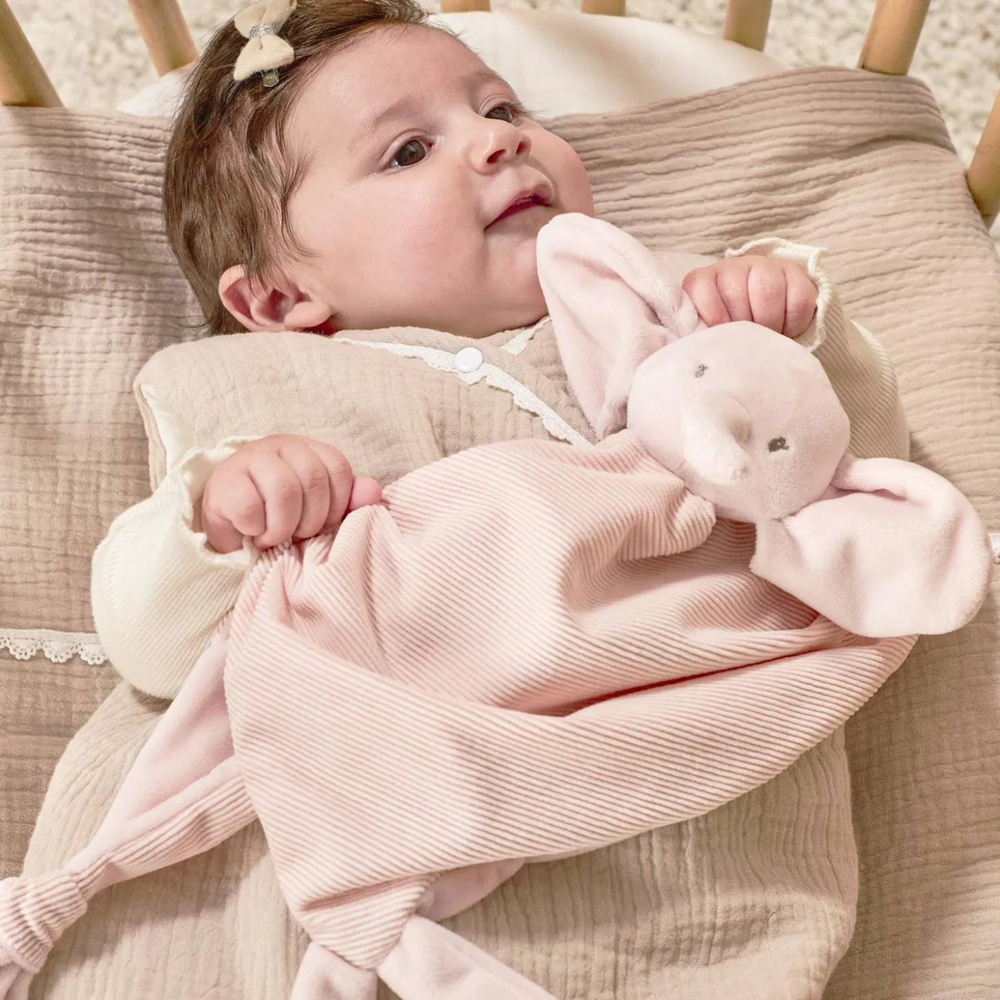 Nattou Maxi Doudou Éléphant Velours Côtelé Fanfan Rose