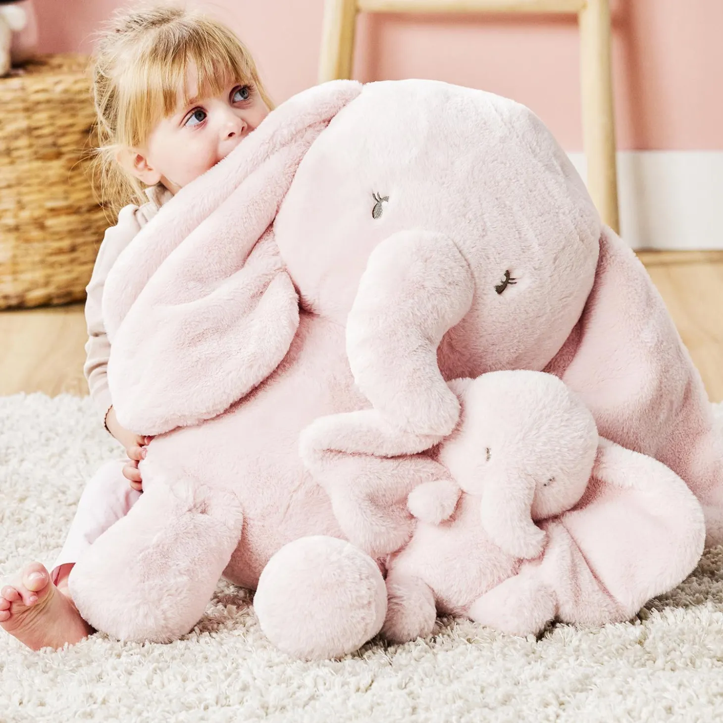 Nattou Maxi Peluche Éléphant Longs Poils Fanfan Rose