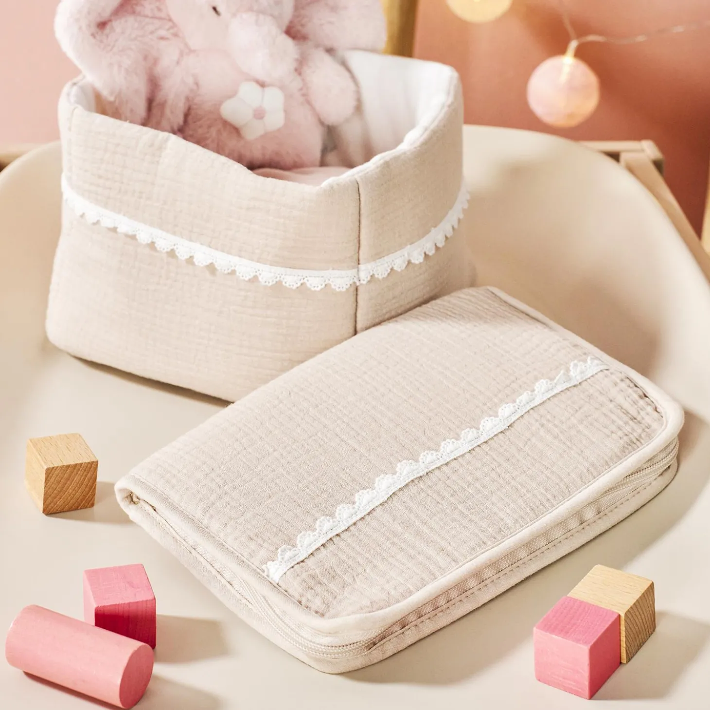 Nattou Panier Nursery Gaze de Coton Fanfan Sable 20x20 cm