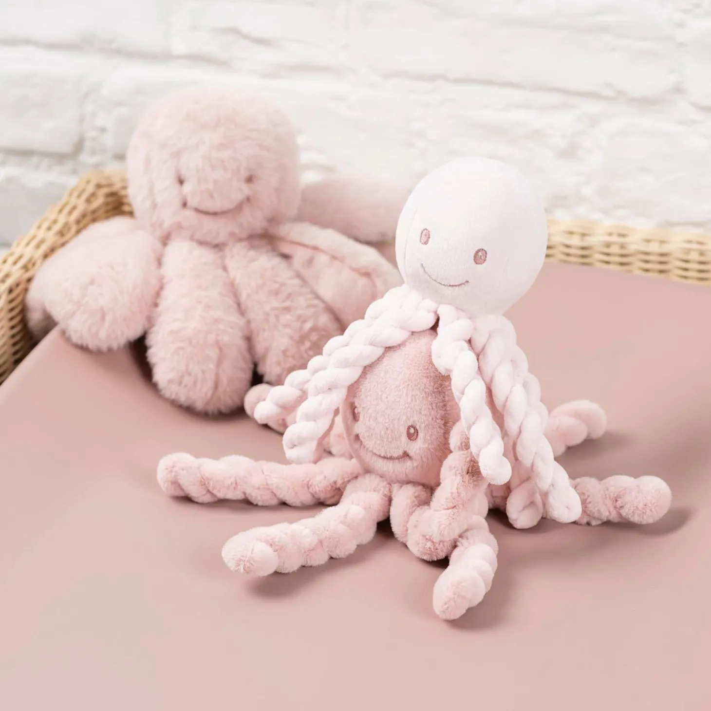 Nattou Peluche Pieuvre hochet longs poils Lapidou Rose poudré