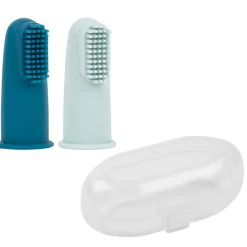 Nattou                    Set 2 brosses à dents silicone et étui    Bleu
