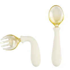 Nattou Set cuillère et fourchette apprentissage flexible Silicone Ecru 8 mois+