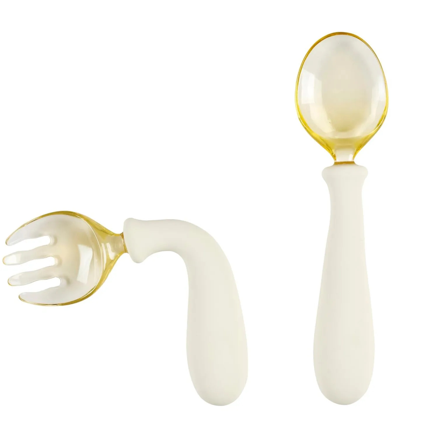 Nattou Set cuillère et fourchette apprentissage flexible Silicone Ecru 8 mois+