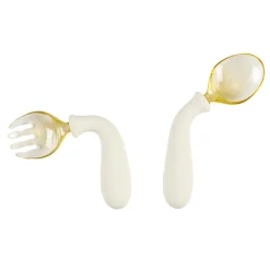 Nattou Set cuillère et fourchette apprentissage flexible Silicone Ecru 8 mois+