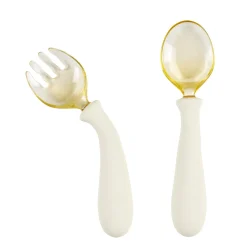 Nattou Set cuillère et fourchette apprentissage flexible Silicone Ecru 8 mois+