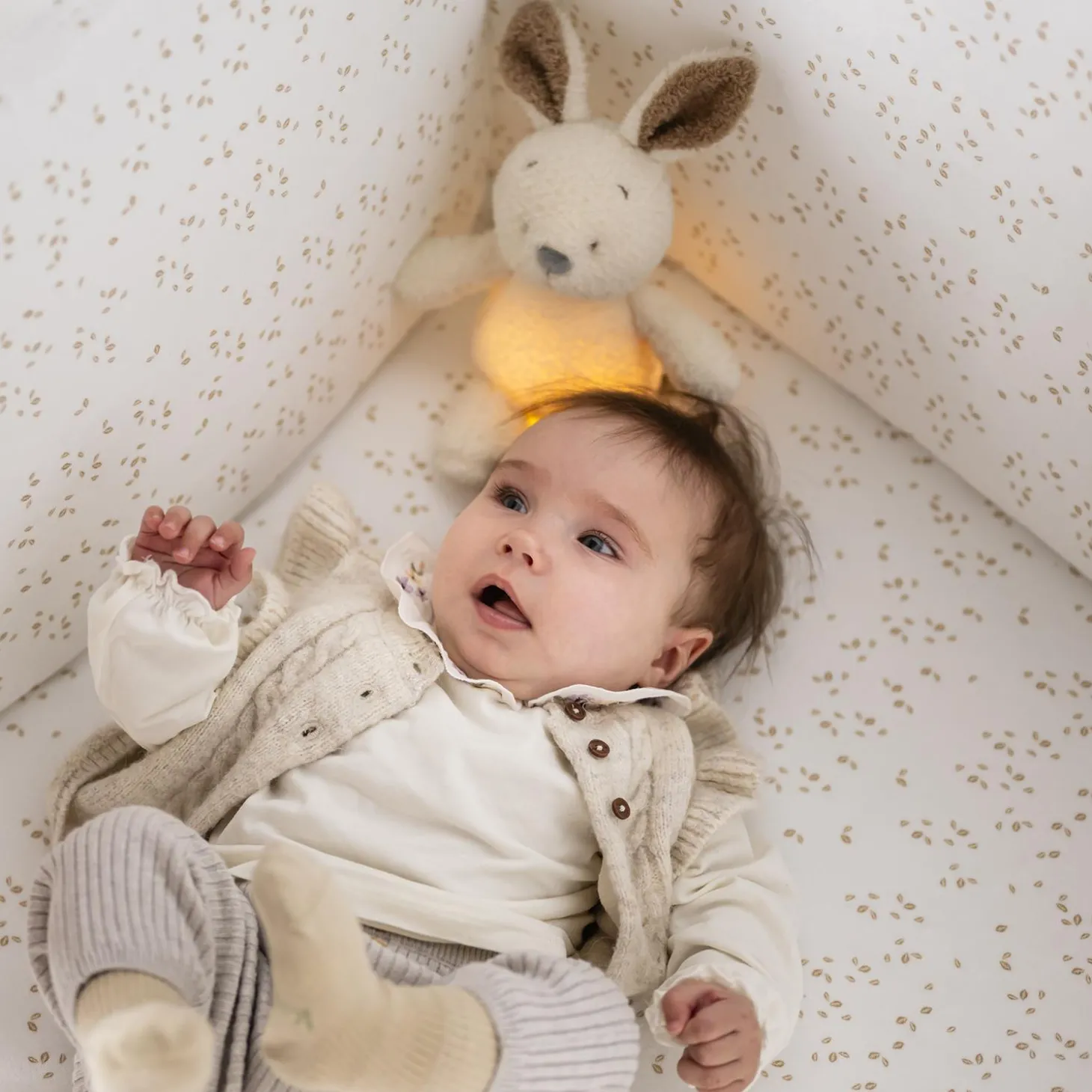 Nattou Veilleuse Mini Peluche Lapin Bouclette Teddy Ecru