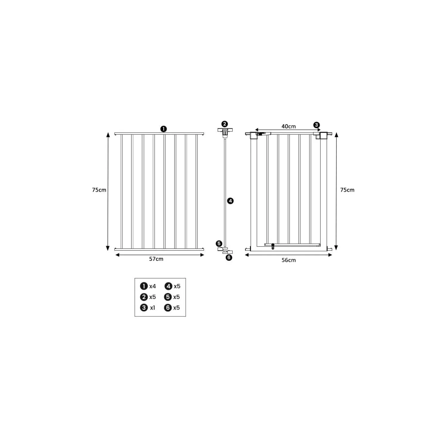 Nordlinger Barrière pare feu 5 pans métal laqué avec portillon Noir 58x75 cm