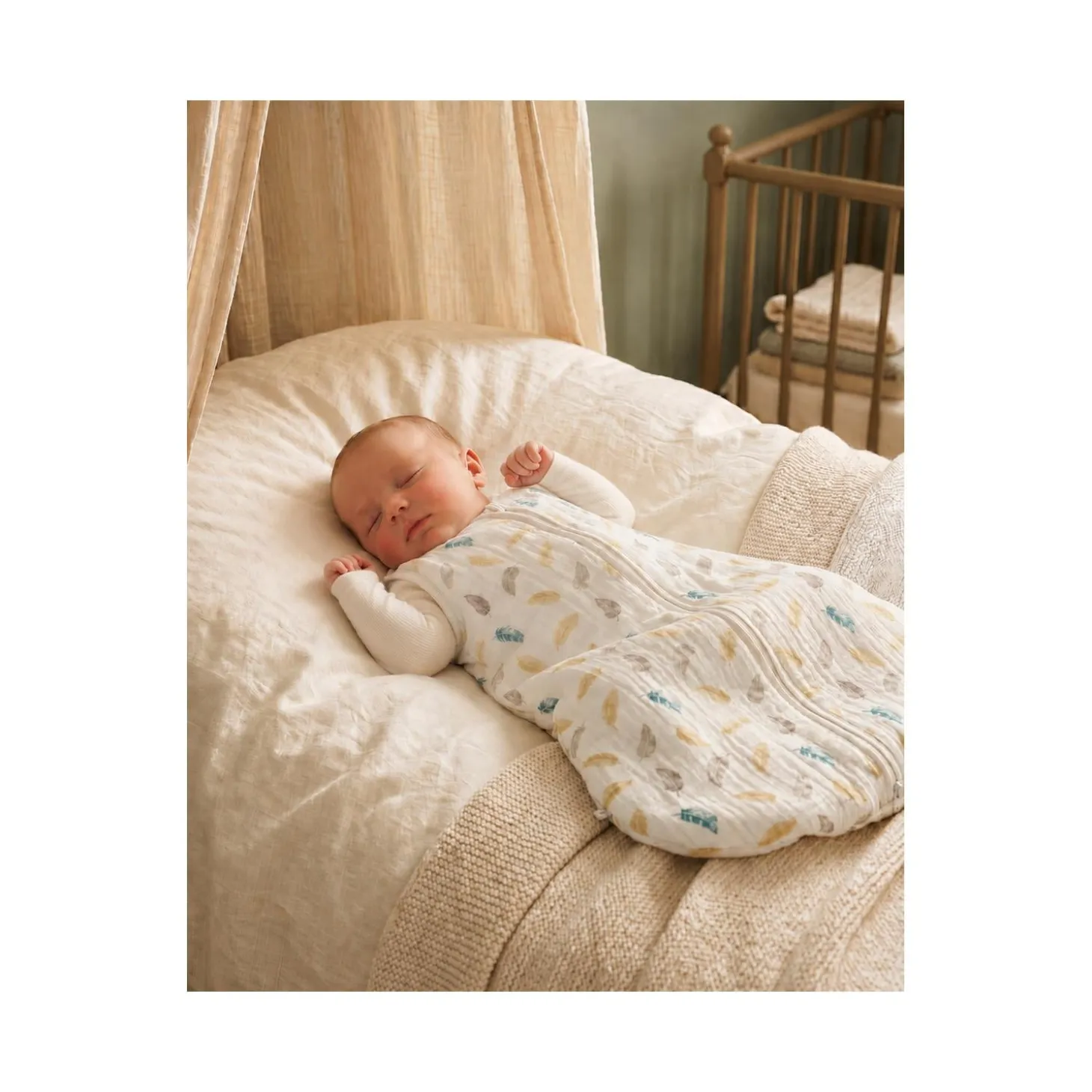 Noukie's Gigoteuse Coton Bio Plumes de Lune Beige 0-3 mois