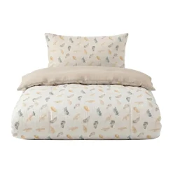 Noukie's Housse de couette Coton Bio Plumes de Lune Beige 100x140 cm
