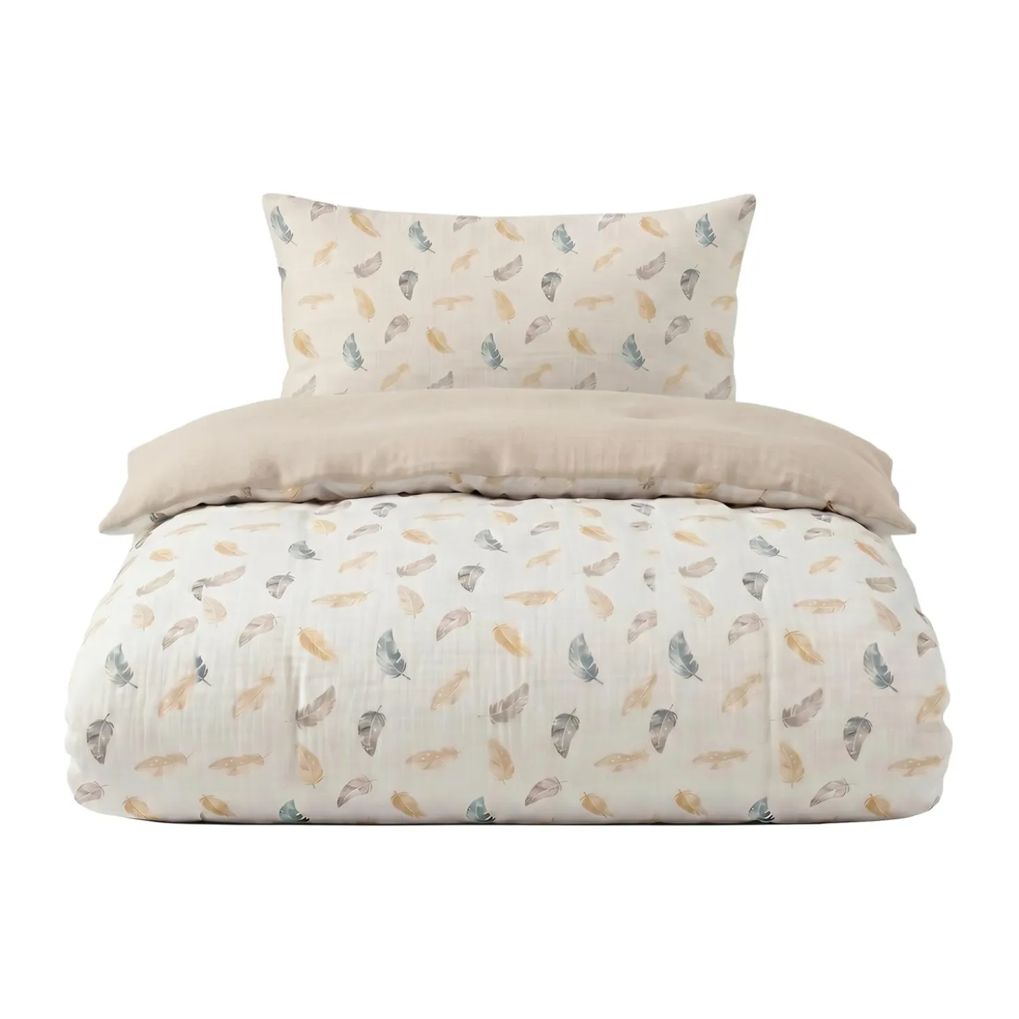 Noukie's Housse de couette Coton Bio Plumes de Lune Beige 100x140 cm